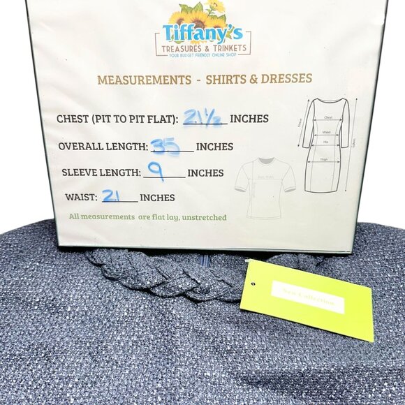 New Collection Dress Womens XL Navy Blue Braided Collar SS Textured Shift Dress - Picture 6 of 11